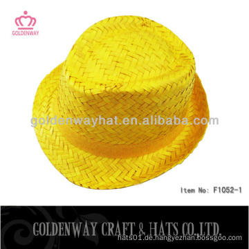 Natürliches Stroh kwai Gras gelbe Farbe Fedora Hüte gestreiften bunten Großhandel